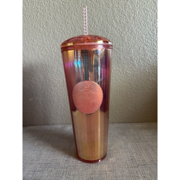 STARBUCKS 2020 ROSE GOLD IRIDESCENT DONE VENTI 24oz TUMBLER W/ STRAW - Picture 5 of 6